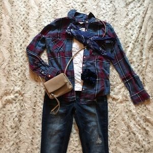 Blue and Maroon plaid long sleeve